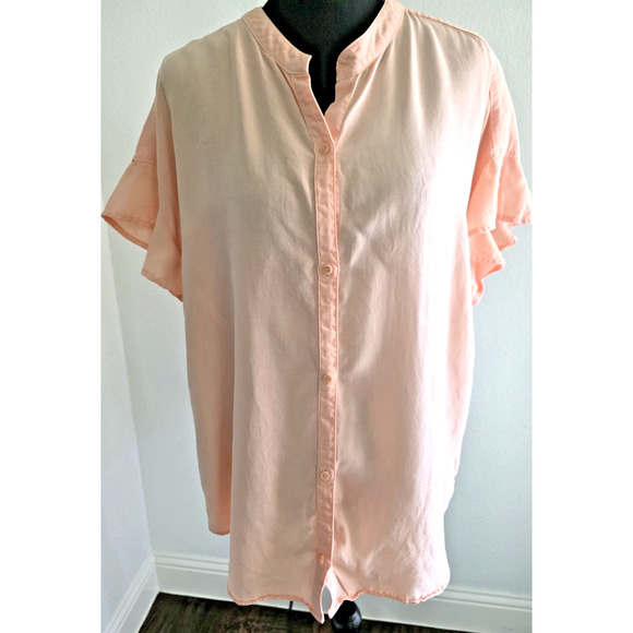 Cloth & Stone Anthropologie Women Size XL Ruffle Flutter Sleeve Blouse Shirt Top - Picture 1 of 6